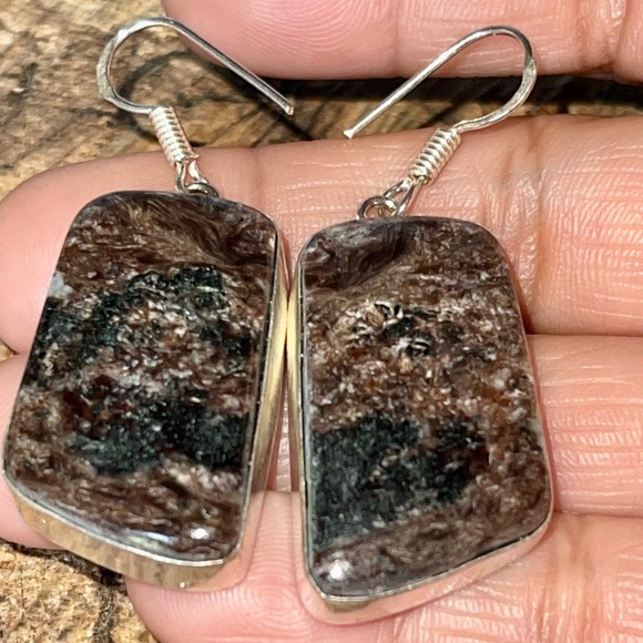 Dark “Stone of Transformation” Charoite Earrings 2” - Picture 7 of 12